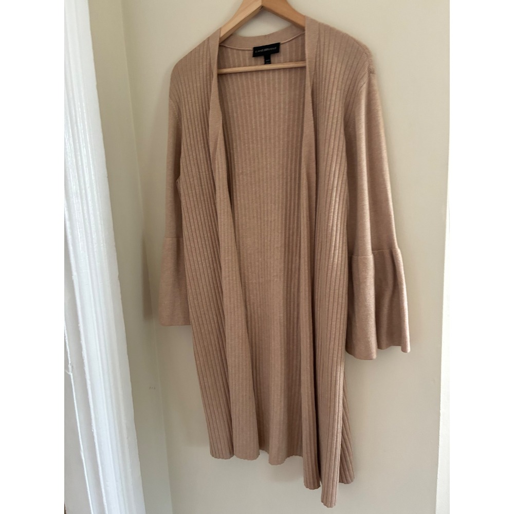 Lane Bryant Ribbed Duster Cardigan Tan Beige Bell Sleeve Open Front Plus 18/20